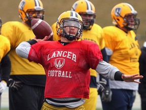 Lancers quarterback Austin Kennedy throws a pass during practice. (NICK BRANCACCIO/The Windsor Star)