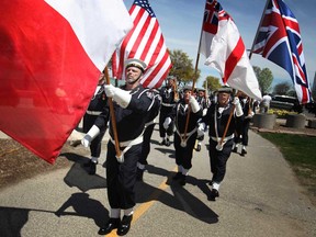 Members of the Naval Veterans Association take part in the Battle of the Atlantic parade at Dieppe Park, Sunday, May 5, 2013.  The annual service commemorates the Battle of the Atlantic, the longest battle during Second World War. (DAX MELMER/The Windsor Star)