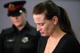 Sharlene Bosma, the wife of a man who was killed after posting his truck for sale online, addresses a news conference in Ancaster, Ont., Wednesday, May 15, 2013. Hamilton police believe 32-year-old Tim Bosma was killed May 6, some time after leaving his house on the test drive, and his body was found this week, burned beyond recognition.THE CANADIAN PRESS/Dave Chidley