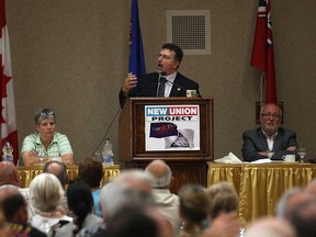 Dino Chiodo, president of CAW Local 444, speaks at the annual retirees luncheon Wednesday, May 15, 2013, in Windsor, Ont.  (DAN JANISSE/The Windsor Star)