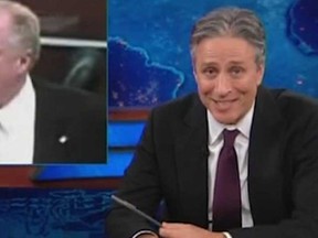 Satirical news program "The Daily Show" took aim at Toronto's gaffe-prone mayor Tuesday night, May 21, 2013. Host Jon Stewart poked fun at the alleged video showing Rob Ford smoking crack cocaine and looked back at his other blunders.(Screengrab)