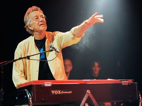In this Aug. 16, 2012 file photo, Ray Manzarek of The Doors performs at the Sunset Strip Music Festival launch party celebrating The Doors at the House of Blues in West Hollywood, Calif. Manzarek, the keyboardist who was a founding member of The Doors, has died at 74. Publicist Heidi Robinson-Fitzgerald says in a news release that Manzarek died Monday, May 20, 2013, at the RoMed Clinic in Rosenheim, Germany, surrounded by his family. (Photo by Chris Pizzello/Invision/AP, File)