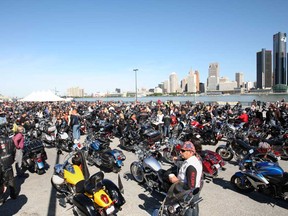 Participants in the Windsor Telus Motorcylce Ride For Dad wait to get started at the Waterfront Festival Plaza, Sunday, May 26, 2013.  (DAX MELMER/The Windsor Star)