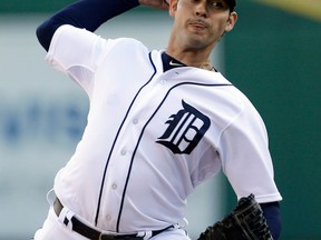 Detroit's Anibal Sanchez throws a pitch during the second inning against the Minnesota Twins. (AP Photo/Carlos Osorio)