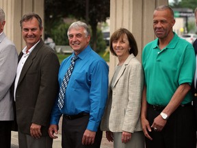 Windsor/Essex County Sports Hall of Fame inductees this year are Jack Schroeder, from left, Ron Martinello, Jerry Marentette, Dr. Marge Holman, Ralph Hall and Gerry Philp. (NICK BRANCACCIO/The Windsor Star)