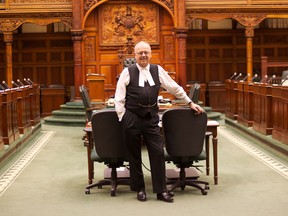 Essex MPP Bruce Crozier, in front of the speaker's chair in the Legislative Assembly of Ontario on Dec. 3, 2010. (Windsor Star files)