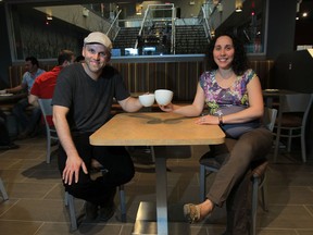 FILE PHOTO MAY 6, 2013: Ben and Michelle Davidson, co-owners of the Green Bean Cafe, 
take time out for a cup of coffee in the new Windsor Star News Cafe at 300 Ouellette Ave. (JASON KRYK / The Windsor Star)