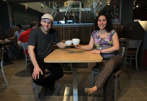 FILE PHOTO MAY 6, 2013: Ben and Michelle Davidson, co-owners of the Green Bean Cafe, 
take time out for a cup of coffee in the new Windsor Star News Cafe at 300 Ouellette Ave. (JASON KRYK / The Windsor Star)