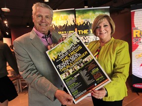 Beth Noakes and Gerry Orum, organizers of the International Dragon Boats for the Cure, are pictured Thursday at a media conference at the Windsor Star News Cafe. They were promoting the Lakeview Eats 'N Beats Festival which is part of the dragon boat event. (DAN JANISSE / The Windsor Star)