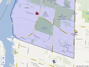Windsor/LaSalle map of affected area of Sprucewood fire.