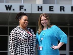 Nurses Tanya Rauls, left, and Suzanne Rodgers at W.F. Herman High School in on Wednesday, May 8, 2013. The mental health and addictions nurses will be working with students in the local high schools. (TYLER BROWNBRIDGE/The Windsor Star)