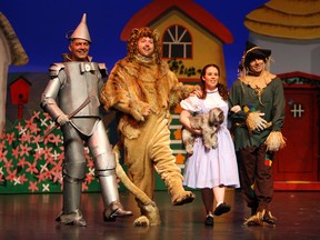 Andy Carscadden, left, Ryan Turgeon, Kelsey Laliberty and Mario Caschera rehearse for Windsor Light Music Theatres The Wizard of Oz at the Chrysler Theatre in Windsor on Tuesday, April 30, 2013.                            (TYLER BROWNBRIDGE/The Windsor Star)