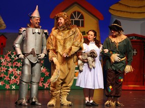 Andy Carscadden, Ryan Turgeon, Kelsey Laliberty and Mario Caschera (left to right) rehearse for Windsor Light Music Theatres The Wizard of Oz at the Chrysler Theatre in Windsor on Tuesday, April 30, 2013. (TYLER BROWNBRIDGE/The Windsor Star)