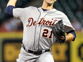Detroit's Rick Porcello delivers a pitch against the Houston Astros in the first inning at Minute Maid Park on May 2, 2013 in Houston, Texas.  (Photo by Bob Levey/Getty Images)