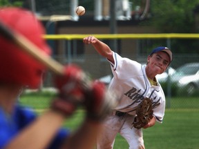 Logan Robillard, 14, of the Riverside Royals, pitches to the Tecumseh Rangers during the 2nd Annual 100-inning game at Riverside Baseball Park, Saturday, June 22, 2013.  (DAX MELMER/The Windsor Star)