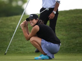 Elena Robles, a golfer from California who has been on Golf Channel's Big Break, misses a putt on the third hole during the pro am for the CN Canadian Women's golf tour at Ambassador Golf Club Monday. (DAX MELMER/The Windsor Star)