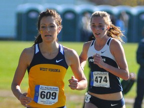 Tecumseh's Stephanie Aldea, left, will compete in the Canadian track and field championships in Moncton today. (WVU Sports Communications)