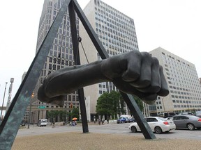 The Monument to Joe Louis, known also as "The Fist" is seen in downtown Detroit on June 12, 2013. (JASON KRYK/The Windsor Star)