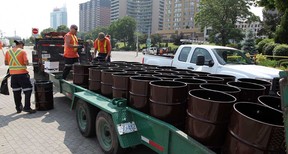 In this file photo, dozens of garbage barrels are placed on the Windsor riverfront by City of Windsor, in preparation of Ford Fireworks presented by Target Monday June 24, 2013.  (NICK BRANCACCIO/The Windsor Star)