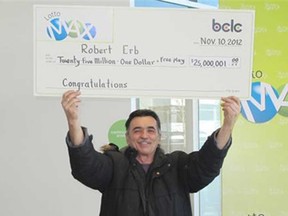 Bob Erb won $25 million in 2012. He recently donated $10,000 to a Saskatchewan restaurant owner who has a daughter fighting cancer. (Handout)