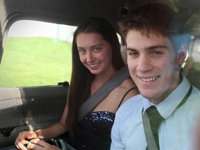 Adrianne White, 18, and Adam Ventimiglia, 17, both seniors at St. Thomas of Villanova High School in LaSalle, Ont., are pictured in a Cessna 172 Skyhawk at the Windsor International Airport where Ventimiglia will be taking White for a fly over Windsor on their prom date, Saturday, June 8, 2013.  (DAX MELMER/The Windsor Star)
