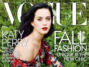 This publicity photo provided by Vogue shows singer Katy Perry on the July 2013 cover of Vogue magazine, photographed by Annie Leibovitz. The new issue goes on sale nationwide June 25, 2013. (AP Photo/Vogue, Annie Leibovitz)