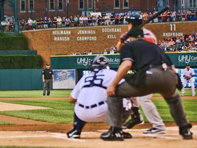 Detroit's Max Scherzer, left, throws a pitch in the first inning against the Boston Red Sox at Comerica Park. (Photo by Leon Halip/Getty Images)