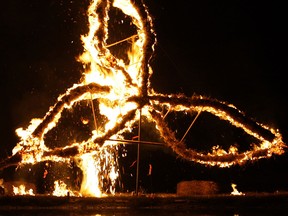 The seventh annual Farhenheit Festival of Fire Sculpture was held Saturday night at LaSalle's Vollmer Culture and Recreation Complex.  Ten straw sculptures were set ablaze with reflections coming from a pond. (Windsor Star files)