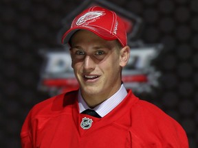 Anthony Mantha poses with his hat and jersey after being selected number 20 overall in the first round by the Detroit Red Wings during the 2013 NHL Draft at the Prudential Center Sunday, June 30, 2013 in Newark, New Jersey.  (Photo by Bruce Bennett/Getty Images)