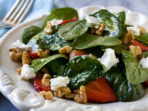 Spinach salad with strawberries and walnuts is a delicious way to boost your iron intake in the summer. The strawberries increase the iron's absorption.