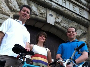 Paul Henshaw, left, Angela Demarse and Joshua Psavka propose a bike share program. (Doug Schmidt/The Windsor Star)