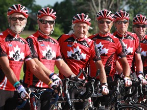 Cyclists, from left, Douglas Michie, Bob Papineau, Elio Zanella, Dean Morais, Ben Merritt, and Brian Belanger are pictured Sunday, June 2, 2013.  (DAX MELMER/The Windsor Star)
