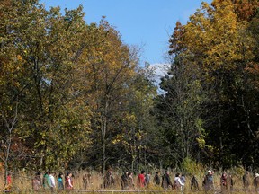 A group is guided through the tall grass prairies during the Ojibway Fall Colour Festival, Monday, Oct. 8, 2012.