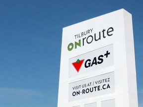 The sign at the Tilbury-area ONroute service centre near kilometre-marker 59 on Highway 401. (Ben Nelms / The Windsor Star)