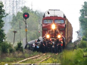 Emergency crews respond to a collision between a train and car on Wallace Line Road in Lakeshore Thursday, June 6, 2013. (Twitpic: Jason Kryk/The Windsor Star)