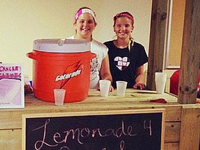 Madeline Luciani and Lola Boughner at their lemonade stand. (Courtesy of Christine Luciani)