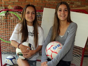 Hanna Straub, 15, left, and her sister Haley Straub, 14, both participate in competitive sports, namely soccer. (NICK BRANCACCIO / The Windsor Star)