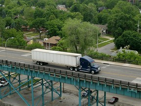 A big rig drives over the Ambassador Bridge. (Jason Kryk/Windsor Star files)