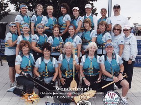 Linda Bishop, top row, fourth from the left, will compete at the Dragon Boat World Championships in Hungary July 23-28.