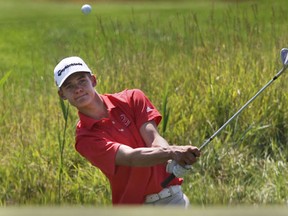 Glen Abbey golfer Ben Brandreth hits a shot during a practice round Monday at Ambassador Golf Club. (DAN JANISSE/The Windsor Star)