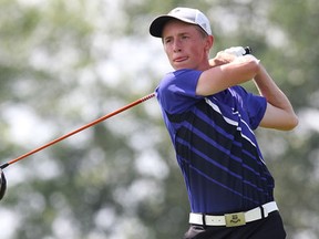 Nicholas Ross of Dundas eyes a tee shot during the Ontario Junior Boys Golf Championship, Thursday at Ambassador Golf Club. (DAN JANISSE/The Windsor Star)