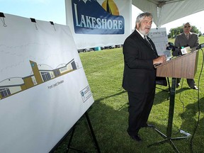 In this file photo, Mayor Tom Bain speaks during an arena funding announcement in Lakeshore on Tuesday, Aug. 30, 2011. Lakeshore announced its plans to build a new three-pad arena replacing their current aging facility.                (TYLER BROWNBRIDGE / The Windsor Star)