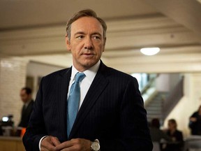 This image released by Netflix shows Kevin Spacey as U.S. Congressman Frank Underwood in a scene from the Netflix original series, "House of Cards." Spacey was nominated for an Emmy Award for best actor in a drama series on, Thursday July 18, 2013. The Academy of Television Arts & Sciences' Emmy ceremony will be hosted by Neil Patrick Harris. It will air Sept. 22 on CBS. (AP Photo/Netflix, Melinda Sue Gordon)