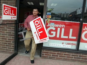 Liberal candidate Jeewen Gill has launched his sign campaign from Tecumseh Road East headquarters July 4, 2013. (NICK BRANCACCIO/The Windsor Star)