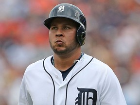 Jhonny Peralta of the Detroit Tigers runs back to the dugout in the eighth inning during Wednesday's game against the Washington Nationals at Comerica Park. (Photo by Leon Halip/Getty Images)