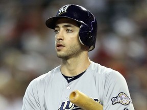 Milwaukee Brewers outfielder Ryan Braun has been suspended for the remainder of the 2013 season for allegedly violating Major League Baseball's drug policy. (Photo by Christian Petersen/Getty Images)