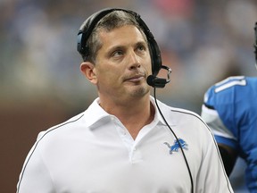 Detroit Lions head coach Jim Schwartz talks with NFL referee Walt Coleman during a disputed play during the game against the Houston Texans at Ford Field. (Photo by Leon Halip/Getty Images)
