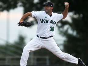 Windsor Stars starting pitcher John Picco throws a pitch against the Tecumseh Thunder at Cullen Field Friday, (DAX MELMER/The Windsor Star)