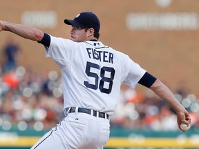 In this file photo, Detroit's Doug Fister throws a pitch against the Philadelphia Phillies at Comerica Park. (Photo by Gregory Shamus/Getty Images)