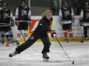 Olympic gold medalist Meghan Agosta-Marciano of Ruthven skates up the ice during the opening day of her summer hockey camp Monday, July 8, 2013, at the WFCU Centre in Windsor, Ont.   (DAN JANISSE/The Windsor Star)